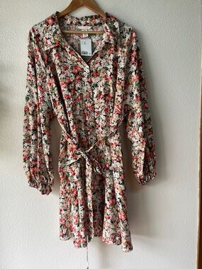 H&M Long Sleeve Floral Button Down Dress Plus Size 3X NWT